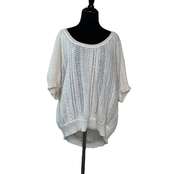 Express Design Studio cream short sleeves round neck knit tunic sweater size M - Picture 1 of 6